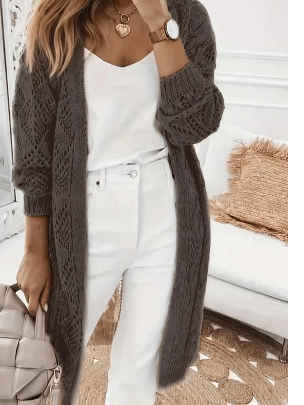 Cozy Semi Sheer Open Front Loose Fit Cardigan - Picture 4 of 10